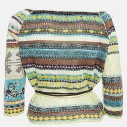 Pre Owned Kenzo Multicolor Patterned Lurex Knit Wrap Top M