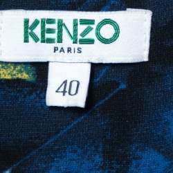Kenzo Navy Blue Floral Print Crepe Oversized Blouse M
