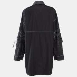 Pre Owned Kenzo Black Cotton Contrast Stitch Detail Button Front Shirt M
