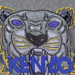 Pre Owned Kenzo Grey Tiger Embroidered Cotton Sweater Dress XL
