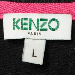 Pre Owned Kenzo Black Cotton Tiger Embroidered Sweater Dress L