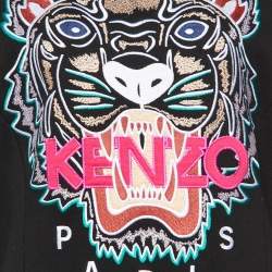 Pre Owned Kenzo Black Cotton Tiger Embroidered Sweater Dress L
