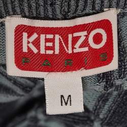 Pre Owned Kenzo Blue Monogram Pattern Knit Belted Midi Skirt M