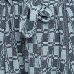 Pre Owned Kenzo Blue Monogram Pattern Knit Belted Midi Skirt M