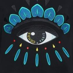 Pre Owned Kenzo Black Eye Embroidered Cotton Knit Relaxed Sweatshirt L