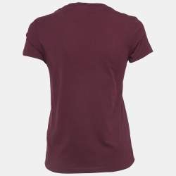 Pre Owned Kenzo Burgundy Logo Printed Cotton Crew Neck T-Shirt S