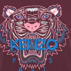 Pre Owned Kenzo Burgundy Logo Printed Cotton Crew Neck T-Shirt S