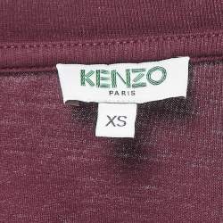 Pre Owned Kenzo Burgundy Logo Printed Cotton Crew Neck T-Shirt S