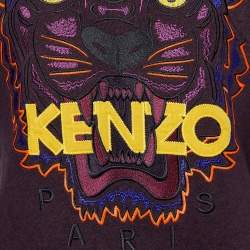 Pre Owned Kenzo Burgundy Melange Cotton Tiger Embroidered Sweatshirt M