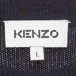 Pre Owned Kenzo Navy Blue K Intarsia Rib Knit Crew Neck Jumper L   
