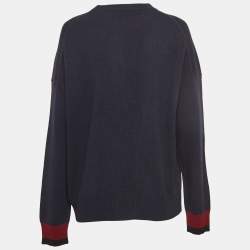 Pre Owned Kenzo Navy Blue K Intarsia Rib Knit Crew Neck Jumper L   