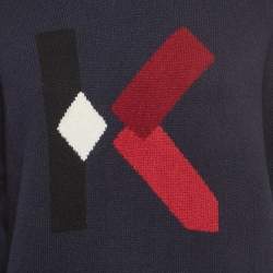 Pre Owned Kenzo Navy Blue K Intarsia Rib Knit Crew Neck Jumper L   