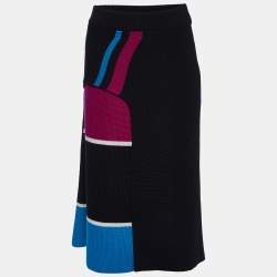 Kenzo Black Color-block Wool Knit Faux Wrap Skirt M