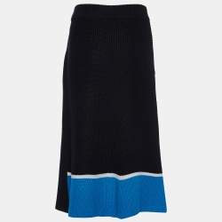 Kenzo Black Color-block Wool Knit Faux Wrap Skirt M