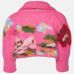 Kenzo Defile Pink Angora Wool Knit Cropped Cardigan M