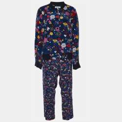Kenzo Dark Blue Floral Print Silk Track Suit M/L