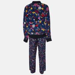 Kenzo Dark Blue Floral Print Silk Track Suit M/L