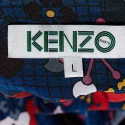 Kenzo Dark Blue Floral Print Silk Track Suit M/L