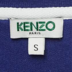 Pre Owned Kenzo Blue Logo Embroidered Cotton Crew Neck Sweatshirt S