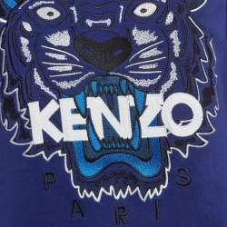Pre Owned Kenzo Blue Logo Embroidered Cotton Crew Neck Sweatshirt S