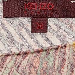 Kenzo Multicolor Printed Silk Shoulder Tie-Up Semi Sheer Top S