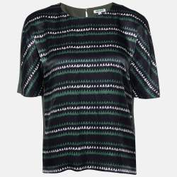 Kenzo Green Printed Silk Short Sleeve Top M