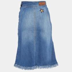 Zadig & Voltaire Blue Embroidered Denim Knee Length Skirt S
