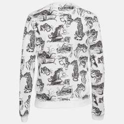 Pre Owned Kenzo White Jungle Embroidered Cotton Knit Crew Neck Sweatshirt S