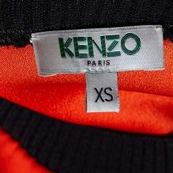 Kenzo Orange Crepe Tiger Motif Embroidered Shift Dress XS