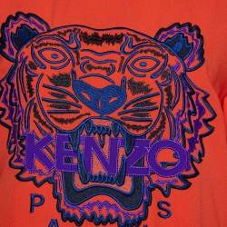 Kenzo Orange Crepe Tiger Motif Embroidered Shift Dress XS