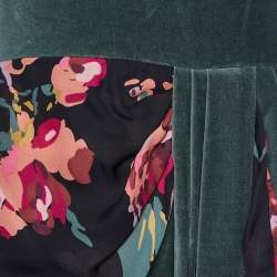 Kenzo Green Floral Print Silk & Velvet Knee-Length Dress M