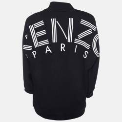 Pre Owned Kenzo Black Logo Print Cotton V-Neck Sweatshirt M