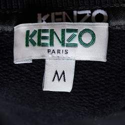 Pre Owned Kenzo Black Logo Print Cotton V-Neck Sweatshirt M