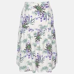 Kenzo White Sea Lily Print Cotton Midi Skirt S