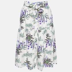 Kenzo White Sea Lily Print Cotton Midi Skirt S