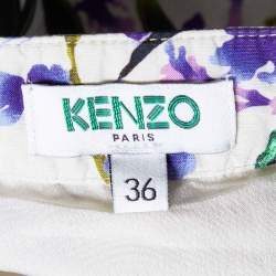 Kenzo White Sea Lily Print Cotton Midi Skirt S
