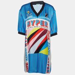 Kenzo Blue Hyper Stripe Print Silk Satin Shift Dress M