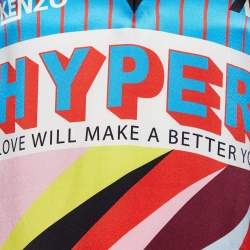 Kenzo Blue Hyper Stripe Print Silk Satin Shift Dress M
