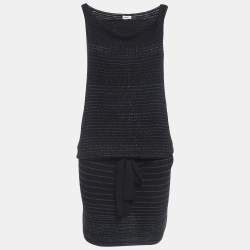 Kenzo Black Stripe Lurex Knit Belted Mini Dress M