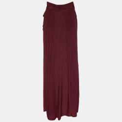 Pre Owned Kenzo Maroon Silk Wrap Maxi Skirt M