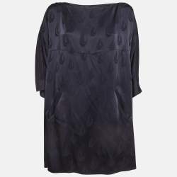Kenzo Navy Blue Patterned Satin Loose Fit Mini Dress S