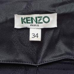 Kenzo Navy Blue Patterned Satin Loose Fit Mini Dress S