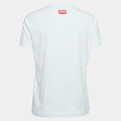 Pre Owned Kenzo White Printed Cotton Knit Top XS