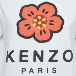 Pre Owned Kenzo White Printed Cotton Knit Top XS