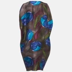 Pre Owned Kenzo Multicolor Tulip Print Silk Midi Dress M