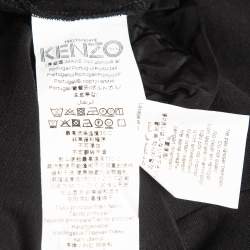 Pre Owned Kenzo Black Tiger Embroidered Cotton Ruffled T-Shirt S