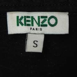 Pre Owned Kenzo Black Tiger Embroidered Cotton Ruffled T-Shirt S