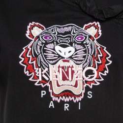 Pre Owned Kenzo Black Tiger Embroidered Cotton Ruffled T-Shirt S
