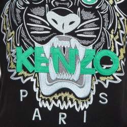 Pre Owned Kenzo Black Logo Tiger Embroidered Cotton Sweatshirt M