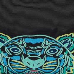 Pre Owned Kenzo Black Tiger Embroidered Leather Zip Flat Pouch